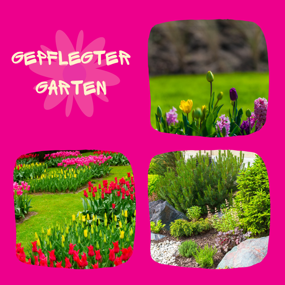 Monika Birkner Collage mit Fotos von gepflegtem Garten
